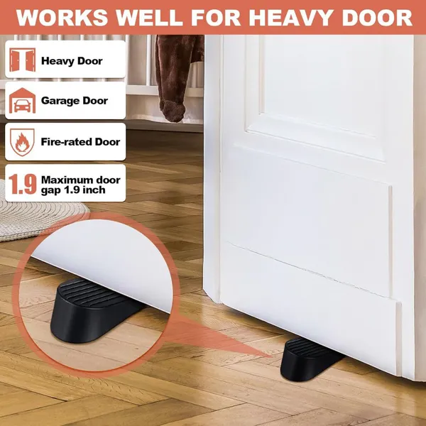 Large Door Stoppers Heavy Duty Rubber Stopper for Bottom of Door Wedge Stopper for Home Office (Black) photo-2