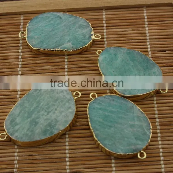 JF8552 Hot Sale Style Gold Plated Amazonite Flat Slice Charm Connectors photo-2