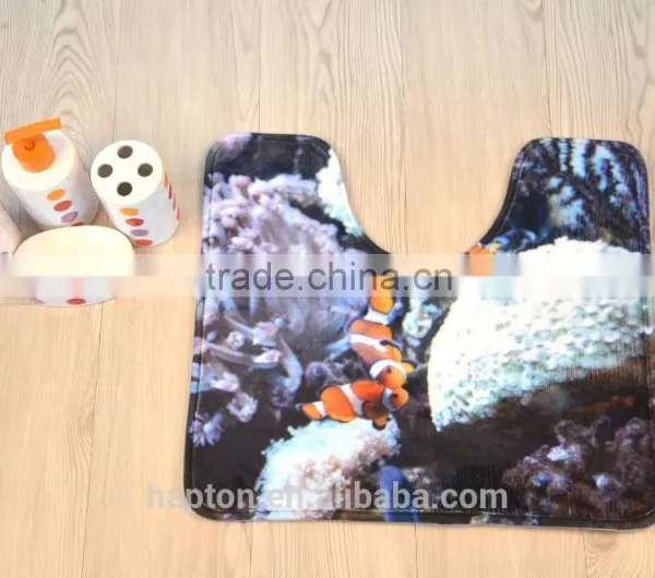 Beautiful Printed 2pcs Set Mat With Anti-slipping Back Fish Design Memory Foam Bathmat photo-2
