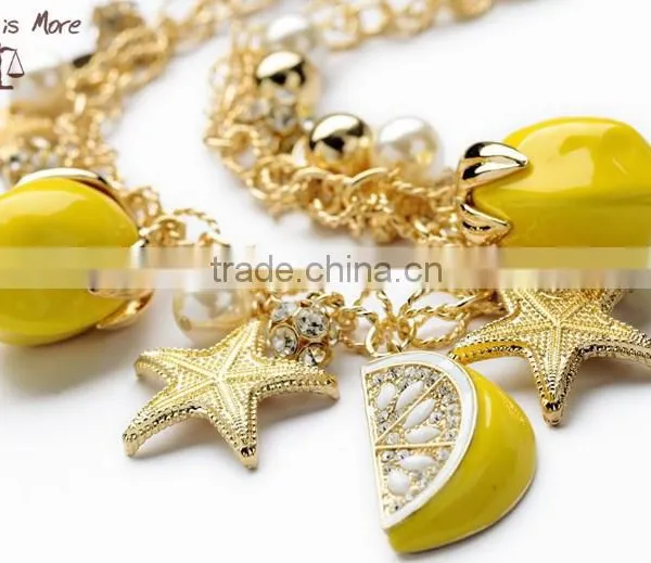 Simple Alloy Charm Bracelets Orange Beads Gold Bracelet for Kids photo-2