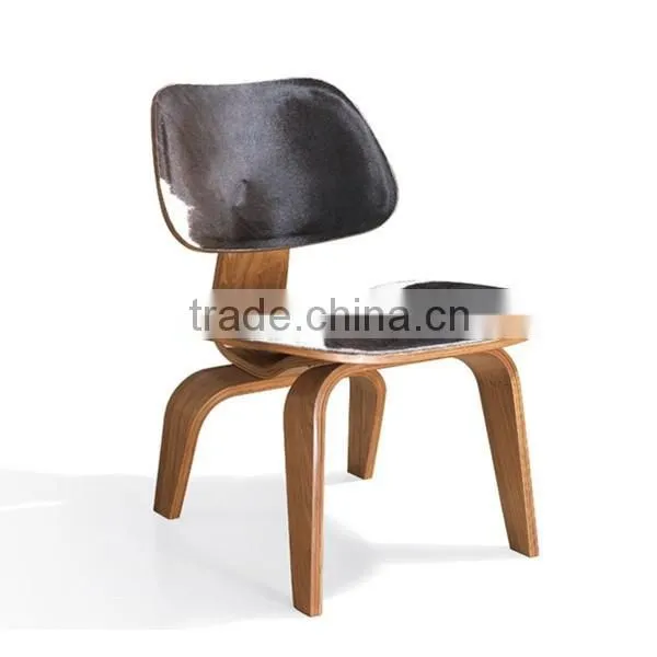 Molded Plywood Chair Cow Leather, Real Leather Upholstered Chair, Genuine Leather Cover Lounge Chair photo-2