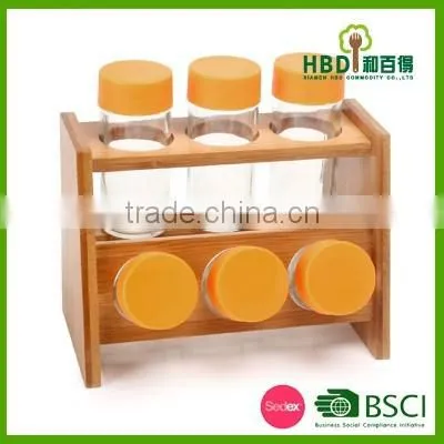 Eco-friendly Wooden Glass Spice Canister Set With Bamboo Rack photo-2