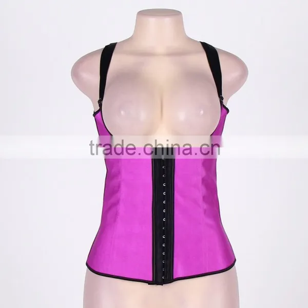 High Quality Ready Stock 4 Colors Full Size 4 Steel Boned Latex Corset Waist Trainer Vest photo-3