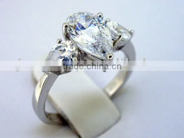 QCR014 Three Stone Silver Finger Ring,rhodium Plated Silver CZ Ring From Jewelry Dropship Supplier