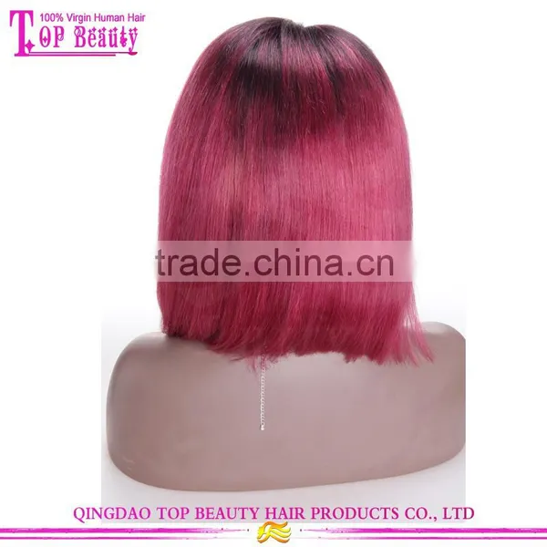 Gorgeous Straight Two Tone Wigs Burgundy Short Bob Ombre Lace Front Wig With Baby Hair photo-4