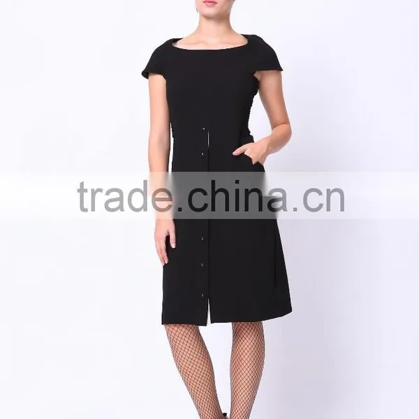 2016 PRETTY STEPS Winter Collections Elegant Short Sleeve Black Color Dress for Women photo-6