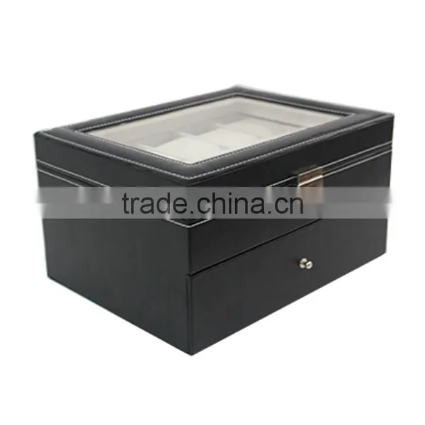 20 Grids 2-layer Display Leather Watch Jewelry Storage Case Organizer With Lock & Key photo-2