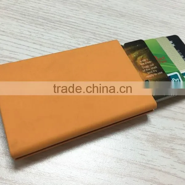 Multi Function Aluminum Slim Credit Card Holder Metal Leather & Aluminum RFID Protector Wallet photo-5