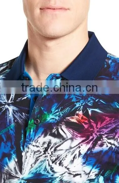 Custom Made Clothing Manufactures Mens Short Sleeve Polo Shirt With All Over Floral Print Polo With Rib Collar photo-5