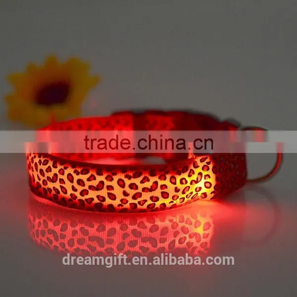 2015 High Quanlity LED Light Dog Collar Flashing Pet Collar With Leopard Print photo-6