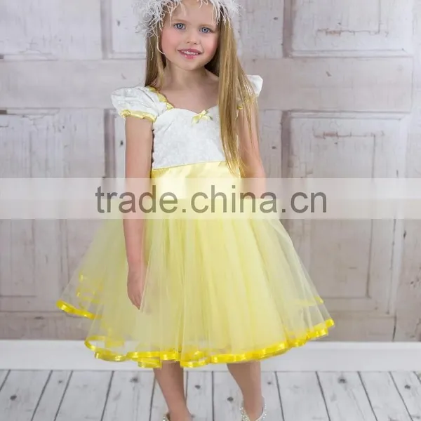 Girls Yellow Tutu Princess Lace Vintage Dress photo-4