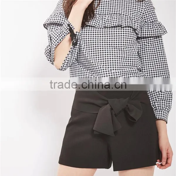 Big Discounts Special Design A-line Tie Waist Black Shorts Womens photo-5