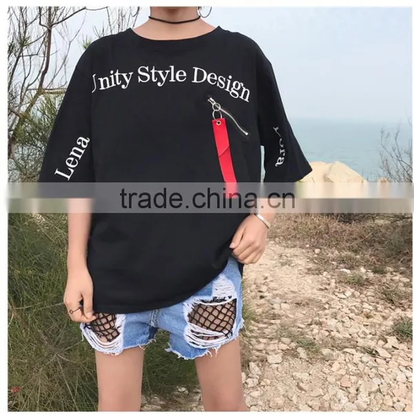 Oversized Loose Print Zip t Shirt for Girls photo-2
