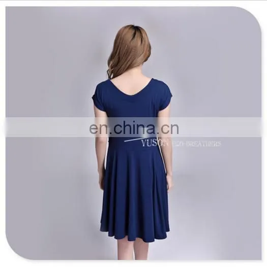 Bamboo Fiber Ladies Knee Above Summer Spring Pleated Dress photo-2