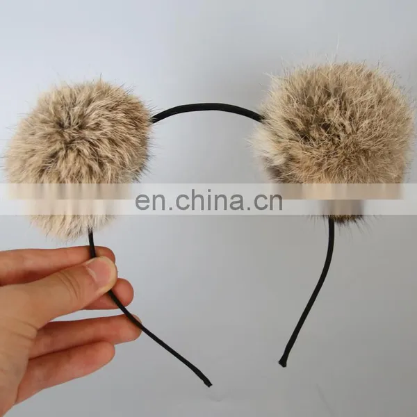 High Quality Fur Accessory Hand Made Real Fur Pompom Hair Bands for Girl photo-2