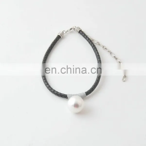 Handmade Big Freshwater Pearl Pendant Choker Necklace Fashion Leather Necklace Jewelry photo-4