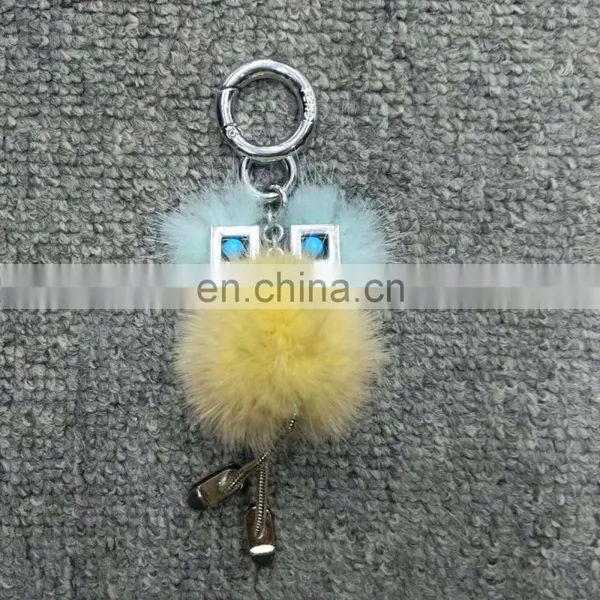 Metal Foot Small Eye Robot Pendant Fur Ball Keychain photo-4