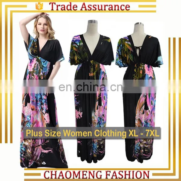 5017# Wholesale Fat & Big Size Long Bohemian Floral Dress Ladies Plus Size Sundress Clothing Maxi Beachwear Dresses Women