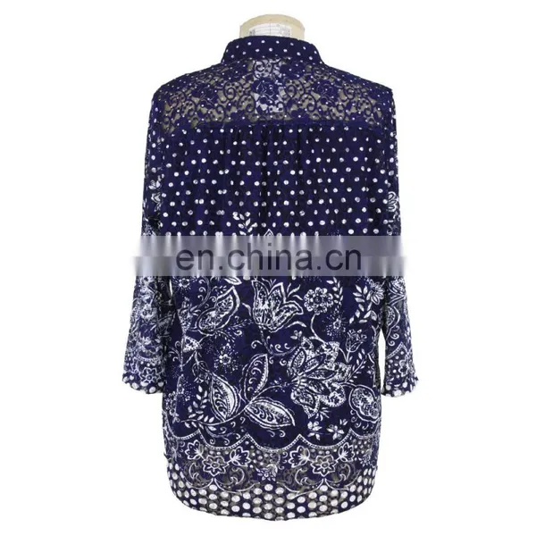 Guangzhou Factory Floral Print Plus Size Clothes Women Lace Shirt photo-4