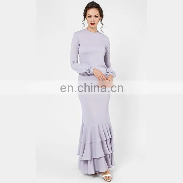 Elegant Purple Baju Kurung Modern Ruffle Design Bell Sleeve Muslim Dress photo-2
