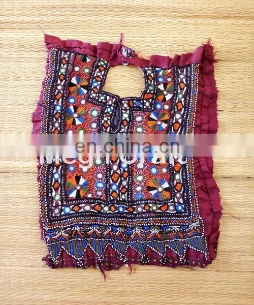 Indian Banjara Mirror Work Beaded Neck Yock Patches- Vintage Mirror Work Dress Piece Patches photo-3