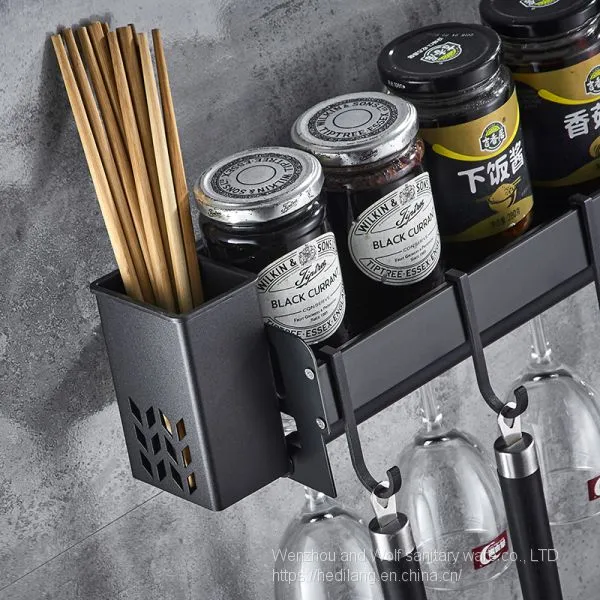 Multifunctional Kitchen Shelf Wall Hanging Aluminum Seasoning Material Storage Shelf Black photo-5