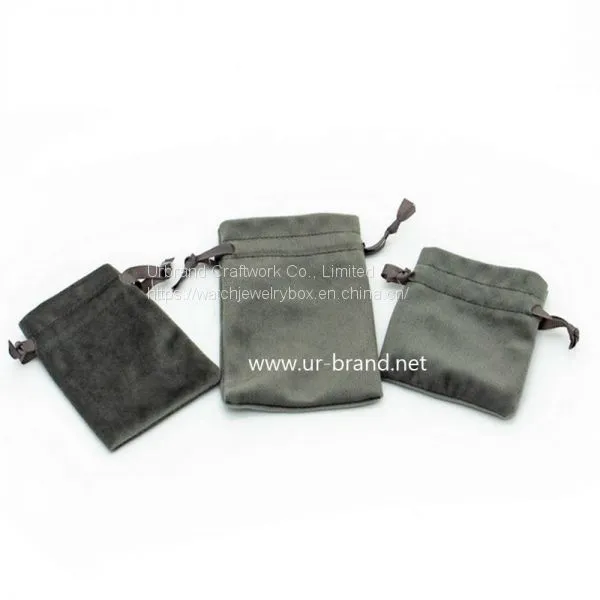Custom Logo Printed Drawstring Cosmetic Packaging Velvet Bag Gray Jewelry Pouch For Bracelet / Necklace photo-2