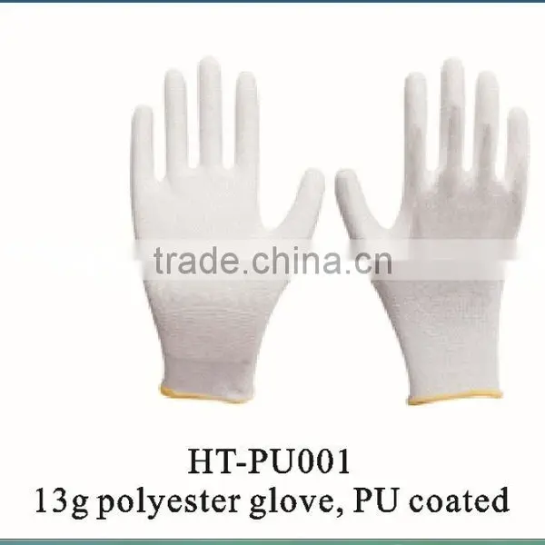 White Working Glove Finger Protective Gloves With PU Coated/ Nylon Glove With PU Coated