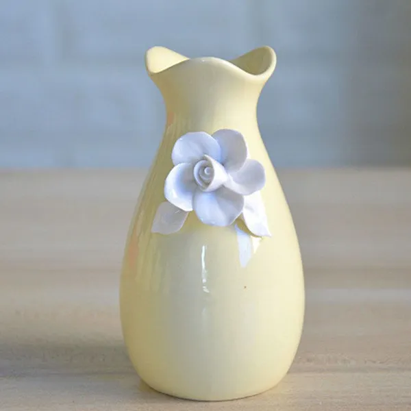 Ins Nordic Hand Made Simple Yellow Small Ceramic Flower Vase For Living Room Decor photo-5
