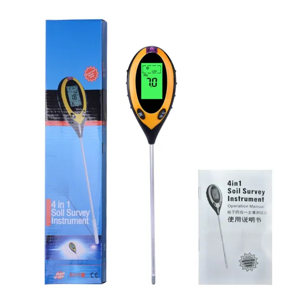 Digital 4 in 1 Soil PH Meter Professional LCD Display Temperature Moisture Sunlight PH Garden Plants Soil Tester Meter