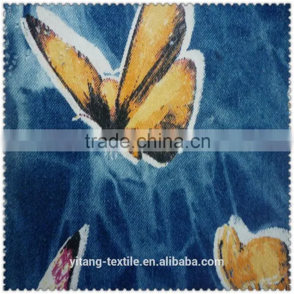 Big Bufferfly Pattern Printed Denim Cotton Fabric photo-3