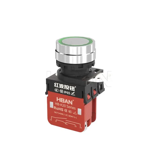 Ip65 22mm Metal Flat Head Green Ring Led 20a 220v Spdt Industrial Electrical Switch Reset