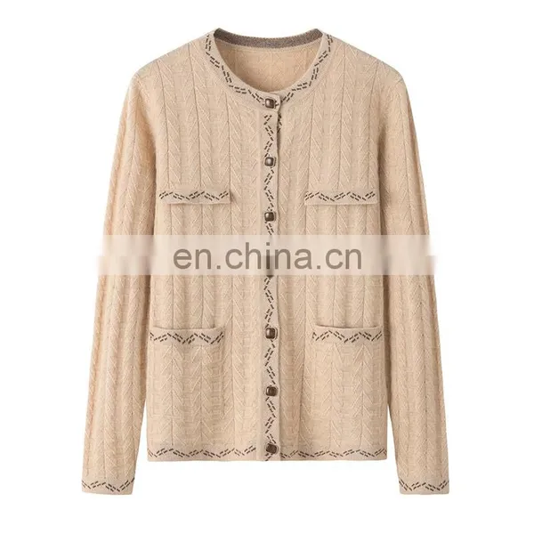 2024 Ladies Cardigan Soft Single Breasted Cashmere Sweater OEM Service Winter Casual Solid Pattern New Style photo-4