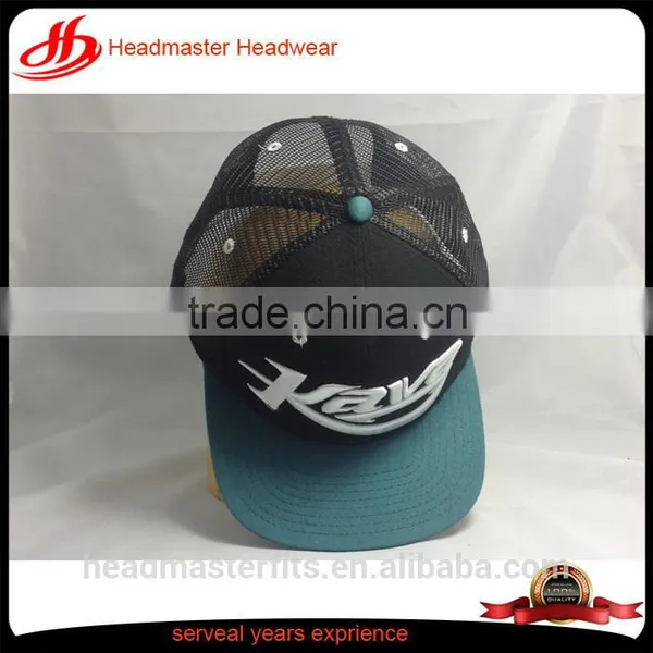 Wholesale Custom Blank Plain 3D Embroidery Flat Brim Trucker Cap Mesh Cap