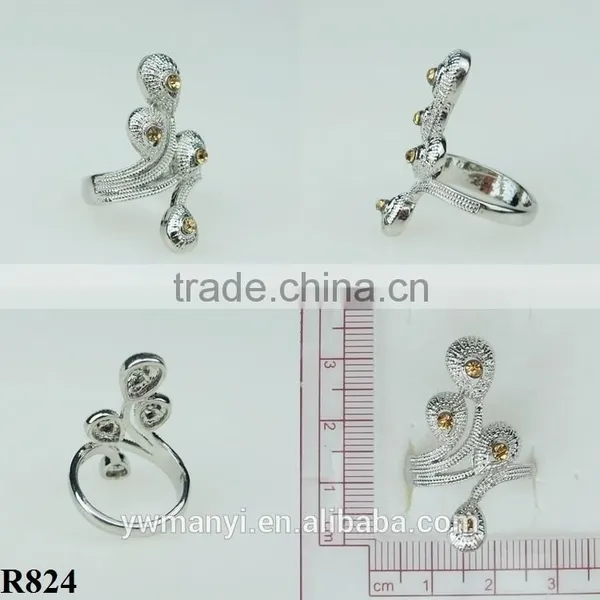 New Style Rhinestone Ring Special Plant Shape Silver Plated Ring R824 photo-2