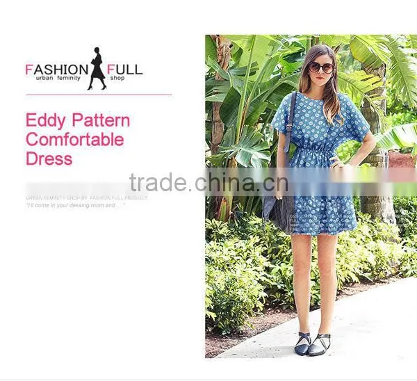 2014 Ladies Casual Women Top Designer Denim Summer Women Wear Short Sleeve Dress High Qality Printing Women Dress Fashion 2014 photo-2