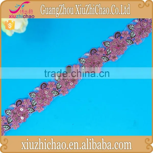 Wholesale Flower Design Cord Embroidery Sequin Lace Trim photo-3