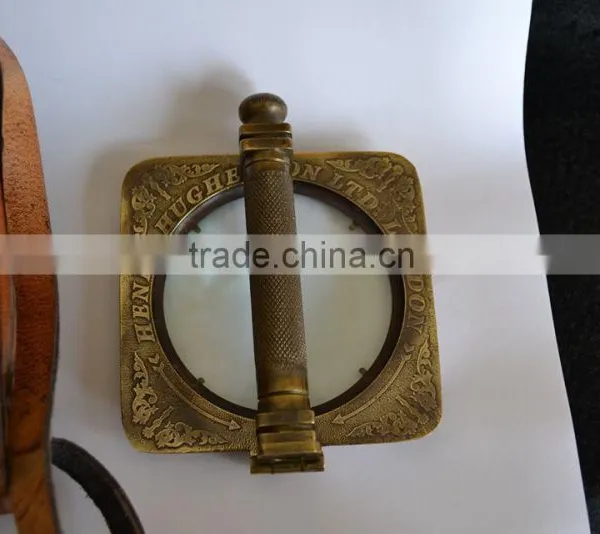 NAUTICAL BRASS FOLDING SQUARE ANTIQUE BRASS MAGNIFYING GLASS WITH LEATHER CASE NMG002 photo-2