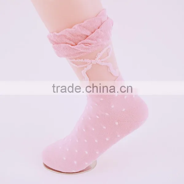 Lady 200N See Through Fashion Socks Ruffle Welt With See Through Material on a Part of Leg Nylon Socks