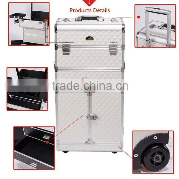 Salon Beauty Artist Professional Aluminum Rolling Trolley Makeup Case With Drawers photo-5