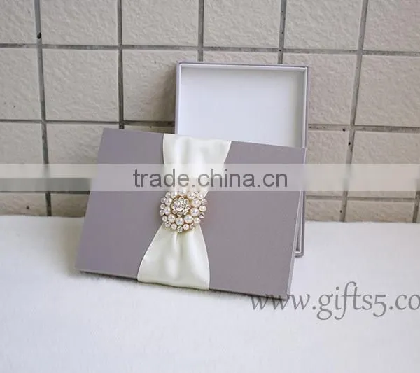 Elegant Grey Wedding Invitation Card Box With Brooch photo-5