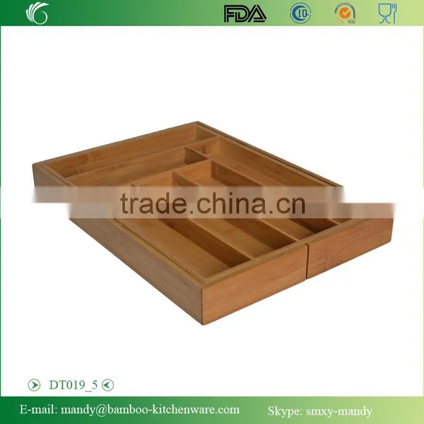 DT019 Expandable Bamboo Cutlery Tray , Kitchen Utensil Organization photo-6