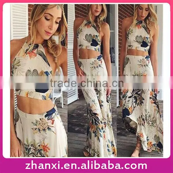 2PC Blouse and Skirts Sets Girls Printed Cotton Frock Designs Stylish Maxi Dress