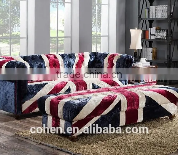 2016 Hot Sell High Quality Europe Vintage Style Living Room Chesterfeild UK Flag Fabric Sofa photo-3