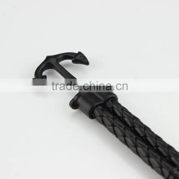 Unisex Fashion Braided Leather Cord Wrap Antique Anchor Bracelets photo-4