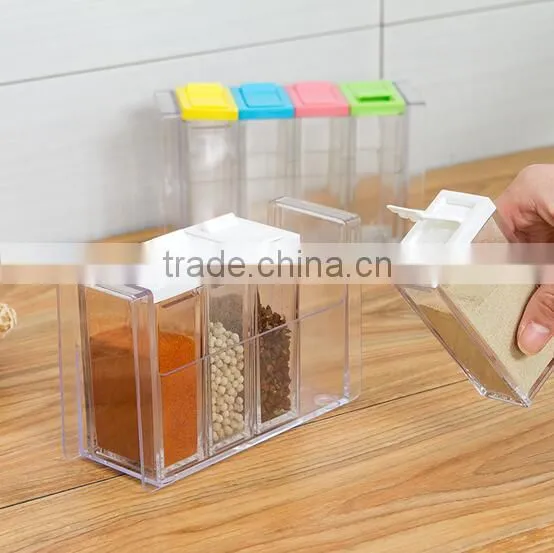 Transparent Rectangle 4 Cases Seasoning Box Spice Box Set Plastic Spice Bottles Wholesale photo-2