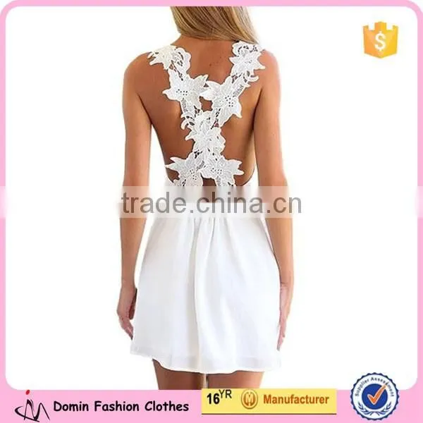 Women Sexy Backless Lace Crochet Chiffon Summer Beach Mini Dress photo-3