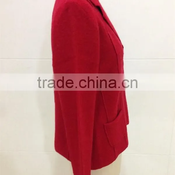 Women V-neck Boiled Wool Cardigan Sweater photo-3