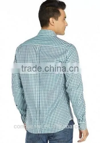 Hot Men's Green Check Cotton Shirt MSRT0078 photo-2
