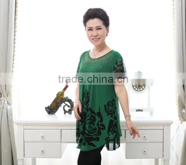 Middle Aged Women Fashion Beaded Lace Loose Printed Blouse photo-2